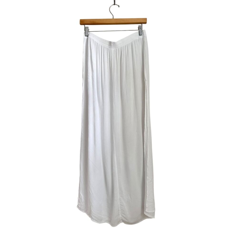 Kona Sol White Maxi Swim Cover Up Skirt L Semi Sheer Rayon Boho Beach Vacation